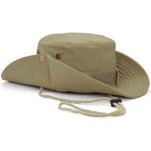 Unisex Green 100% Cotton Wide Brim Boonie With Chin Strap Classic Bucket Sun Hat